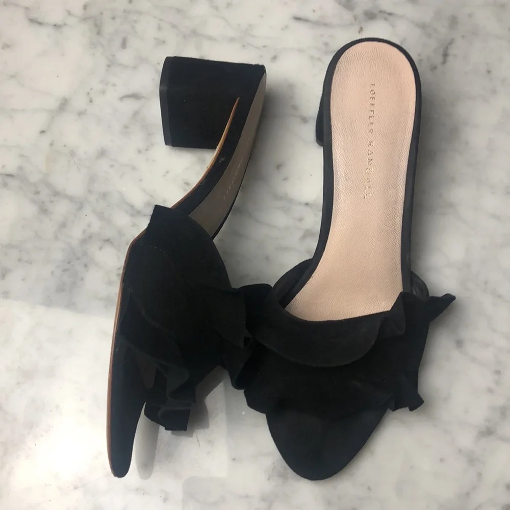 Loeffler Randall Black suede Ruffle Slide Sandals Size 8.5 - Picture 2 of 8